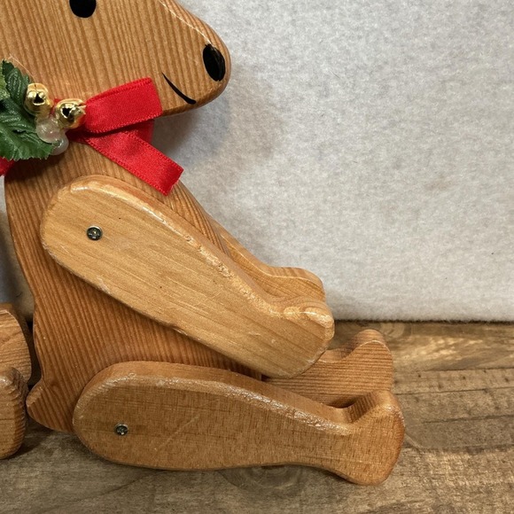Vintage 2 Teddy Bear Wood Christmas Ornament Moving Arms Legs - Picture 4 of 9